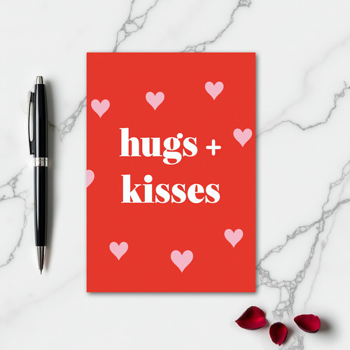 Red Hearts Hugs Kisses Card