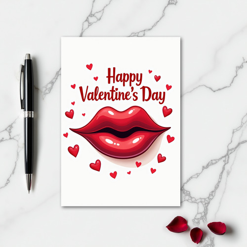 Red Hearts Kisses Valentines Card