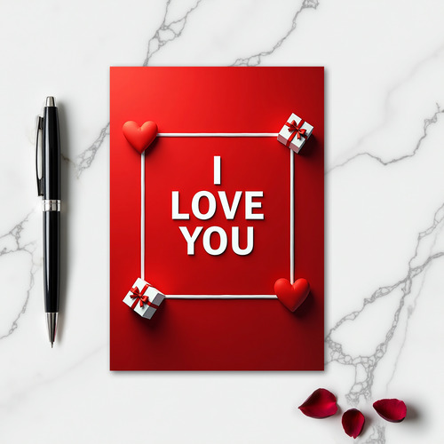 Red Hearts Love You Faux Gold Foil Card