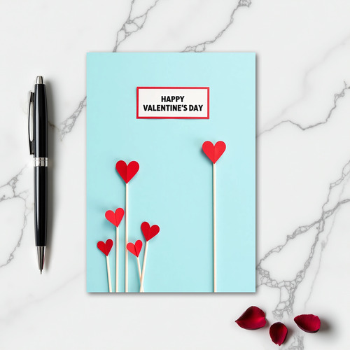 Red Hearts Paper Look Valentines Card