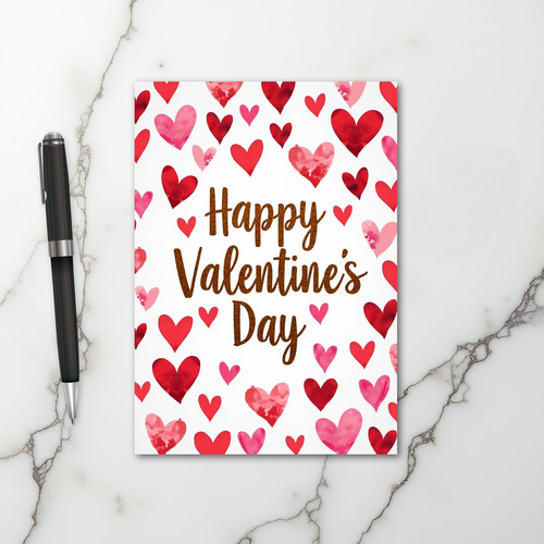 Red Hearts Watercolor Valentines Card