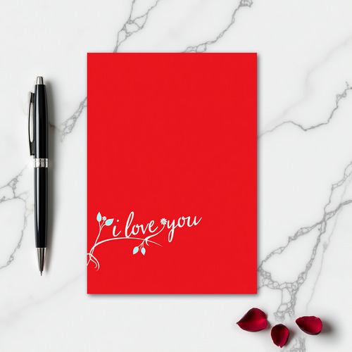 Red I Love You Floral Glossy Card