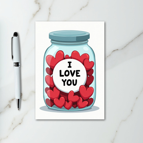 Red I Love You Hearts Jar Card