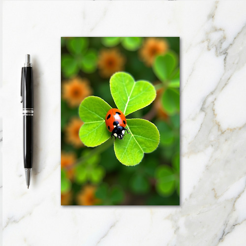 Red Ladybug Leaf Scene Card