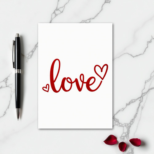Red Love Hearts Glitter Script Card