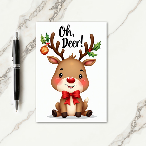 Red Nosed Deer Art Card