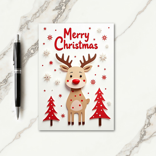 Red Nosed Fawn Christmas Card