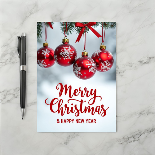 Red Ornaments Pine Bough Xmas Card