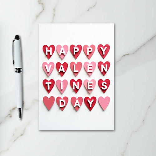 Red Pink Valentines Layered Hearts Card