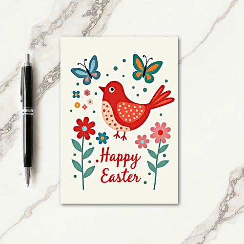 Red Polka Dot Bird Easter Card