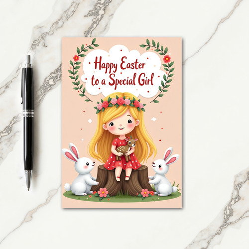 Red Polka Dot Dress Girl Card