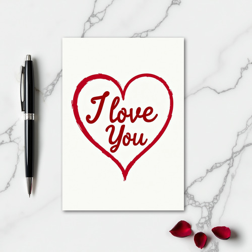 Red Romantic I Love You Brushstroke Card