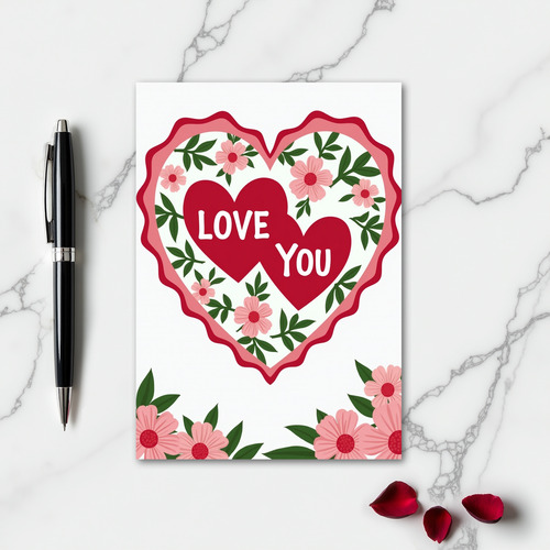 Red Romantic Love You Heart Card