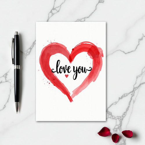 Red Romantic Love You Watercolor Card