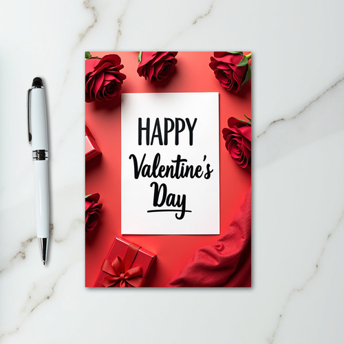 Red Roses Gift Valentines Day Card