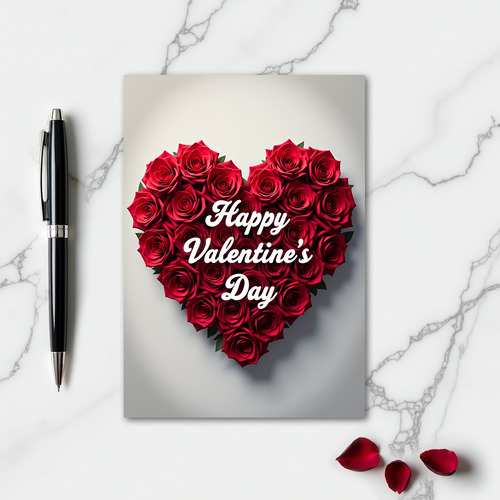 Red Roses Heart Valentines Day Card