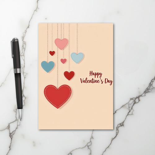 Red Stitched Hearts Valentines Day Card