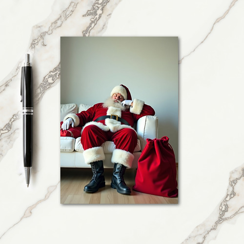 Red Suited Santa Resting Card