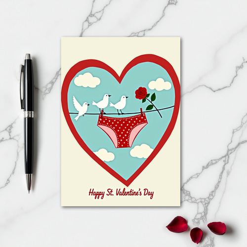 Red Undies Rose Valentine Card