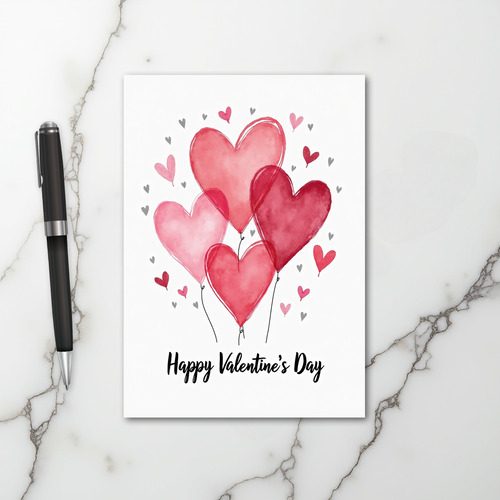 Red Valentines Day Heart Balloon Card