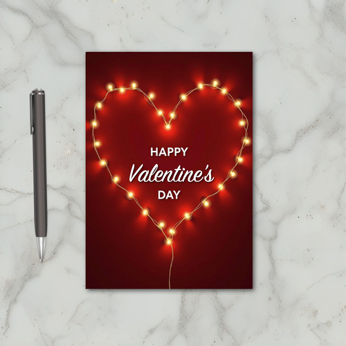 Red Valentines Day Heart Lights Card