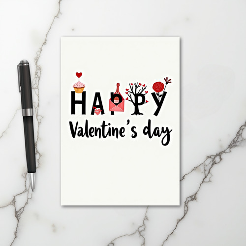 Red Valentines Day Illustrated Card