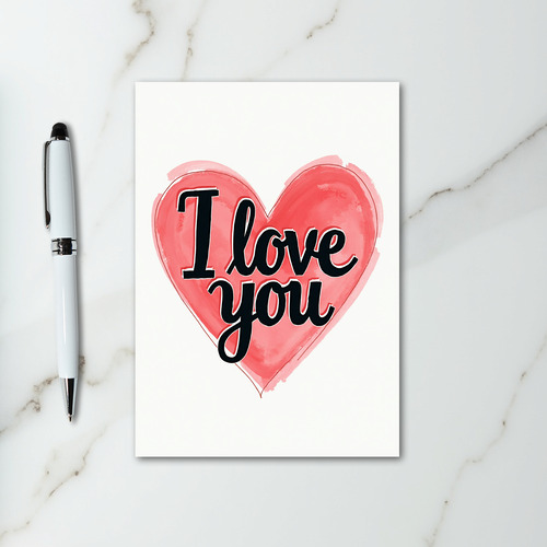 Red Watercolor Heart I Love You Card