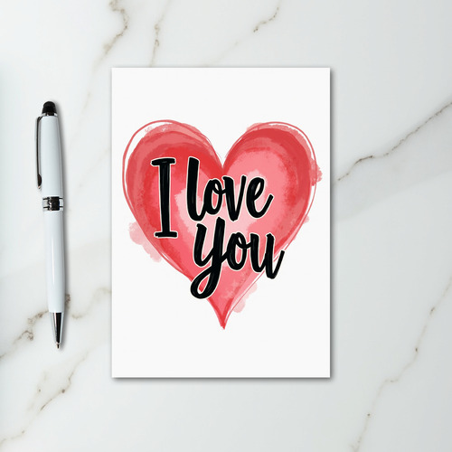 Red Watercolor I Love You Heart Card