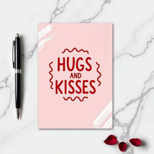 Red Wavy Hugs Kisses Card