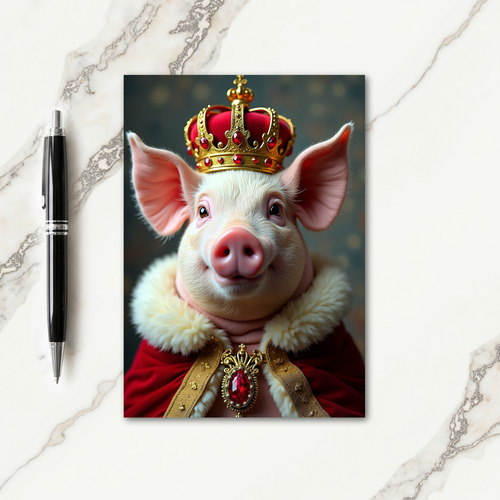 Regal Crowned Pig Birthday Card