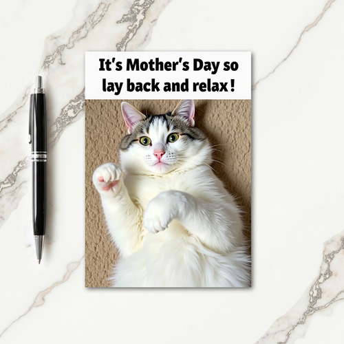 Relaxing Cat Mothers Day Card