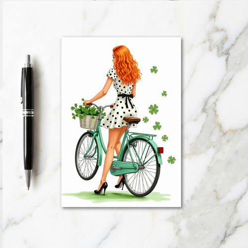 Retro Bicycle Woman Luck Card
