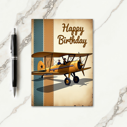 Retro Biplane Birthday Card