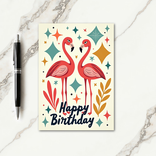 Retro Birds Birthday Card