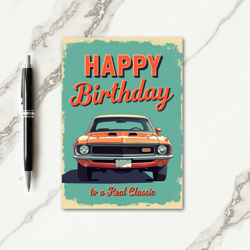 Retro Birthday Car Card