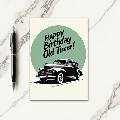 Retro Birthday Car Illustration Card