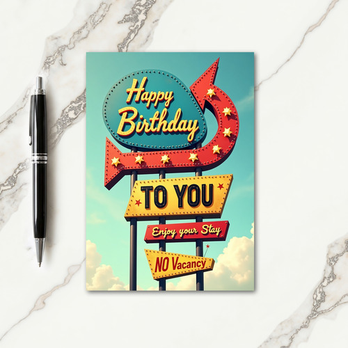 Retro Birthday Roadside Sign Card