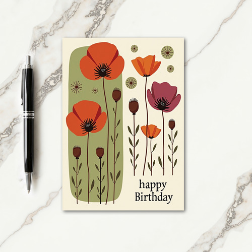 Retro Bloom Birthday Card