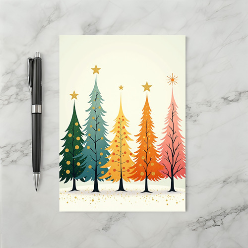 Retro Colorful Christmas Trees Card