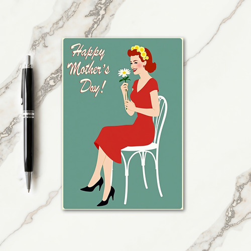 Retro Crimson Dress Mother Card