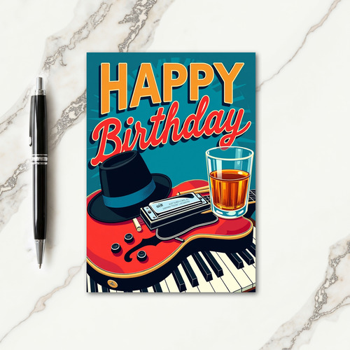 Retro Happy Birthday Illustration Card