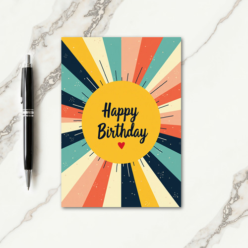 Retro Happy Birthday Rays Card