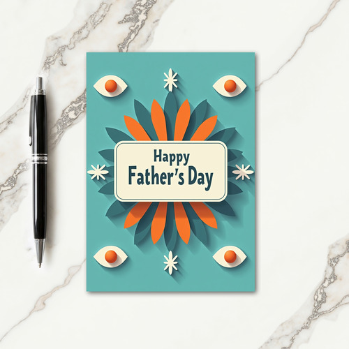 Retro Happy Fathers Day Teal Card