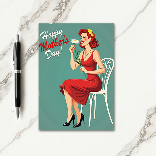 Retro Mom In Teal Mothers Day Card