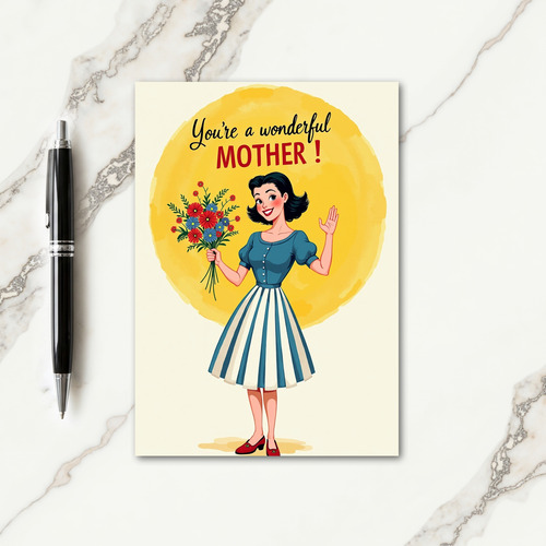 Retro Mom With Flowers Card