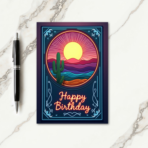 Retro Neon Birthday Card