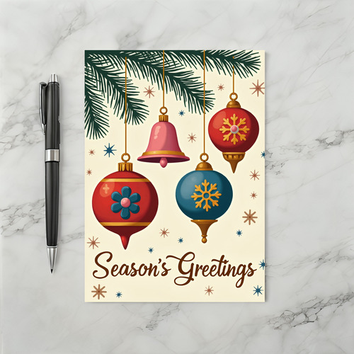 Retro Seasons Greetings Ornaments Card