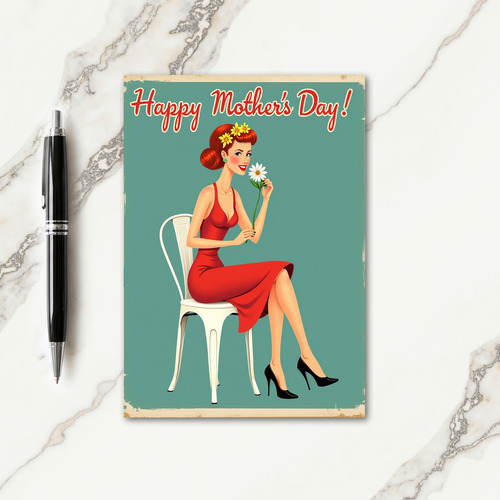 Retro Woman In Red Mothers Day Card