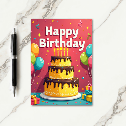 Rich Cake Red Birthday Card