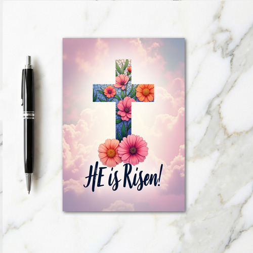 Risen Floral Cross Message Card